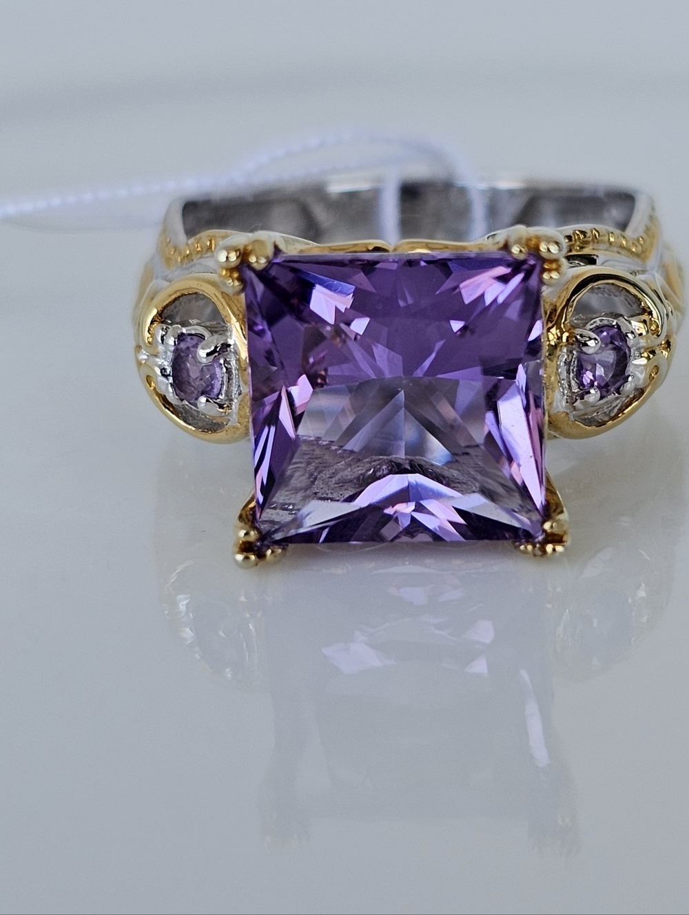 Gems En Vogue Amethyst Ring & Earrings Palladium Sterling Silver 18k Size 7! NWT - Picture 6 of 8